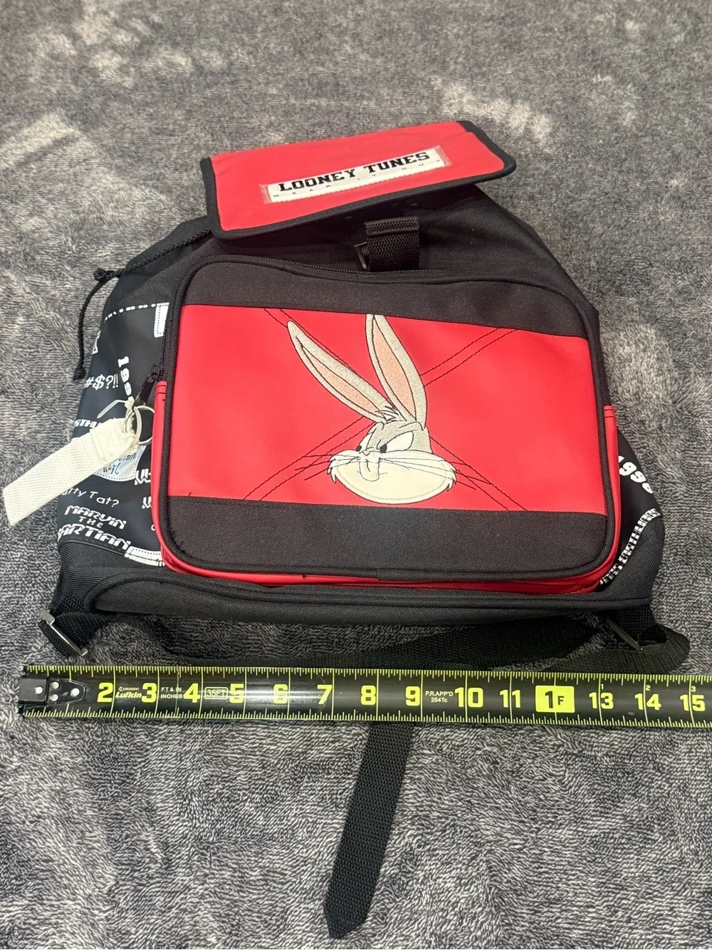 Vintage 1998 Looney Tunes Bugs Bunny Taz Backpack Red Black Warner Bros